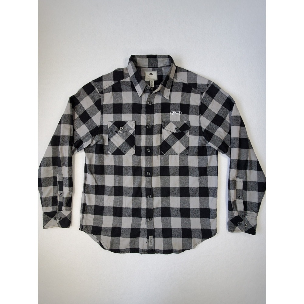 Roots‎ 73 Ford Buffalo Plaid Flannel Shirt Men's Large Black Gray